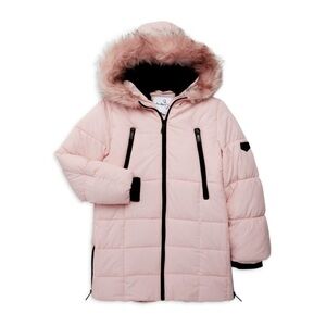 Sam Edelman Pink Hooded Puffer Jacket with Faux Fur Trim NWT 5/6